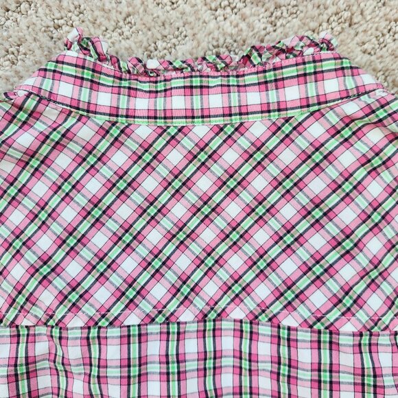 Vineyard Vines Pink & Green Plaid Ruffle Collar Button-Down Shirt Blouse, Sz 4 - Picture 11 of 11